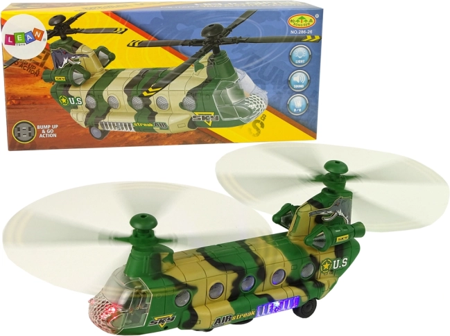 Sõjaväe helikopter LED-tulede ja helidega