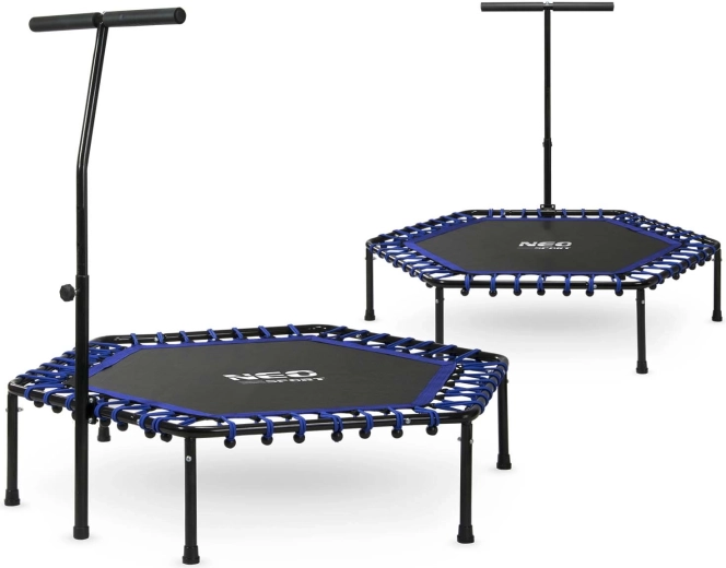Neo-Sport fitness trampoline with handlebar, 127 cm, hexagonal, blue