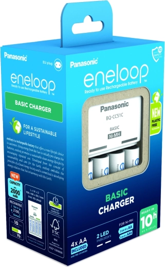 Panasonic Eneloop EKO Charger BQ-CC51 + AAA Rechargeable Batteries (4 pcs)