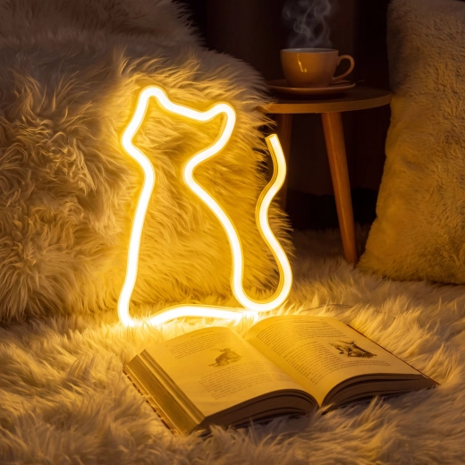 Sooja valge valgusega neoon-LED-lamp kassi kujuga