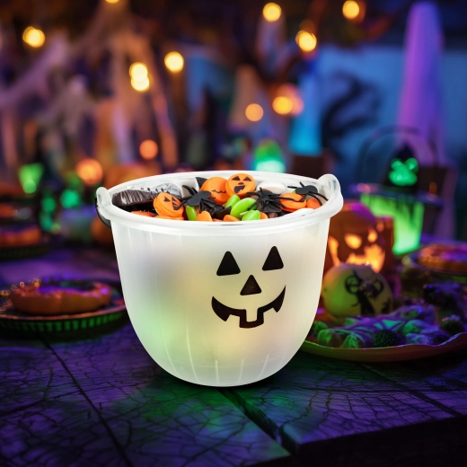 Halloween decorative bucket with pumpkin or ghost design - 1 piece