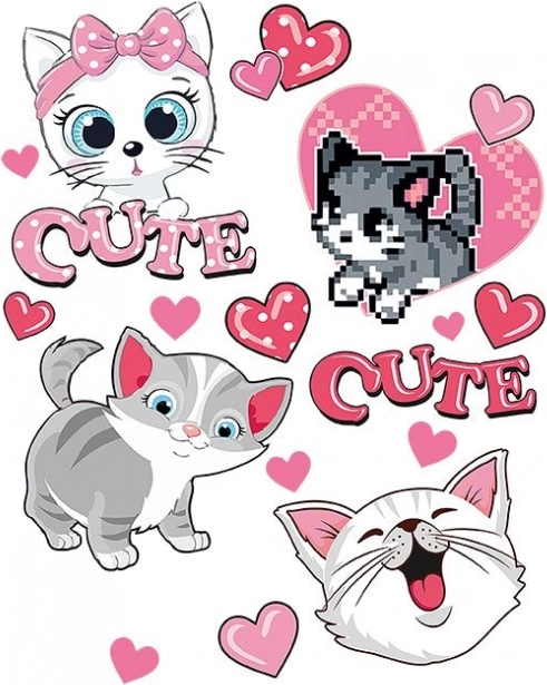 Iron-on stickers cute kittens – large sheet 20 × 30 cm