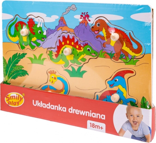 Puidust pusle dinosaurustega ja nuppudega