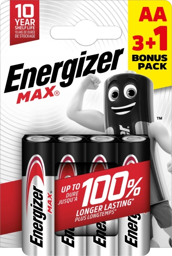 Alkaline Batteries ENERGIZER Max AA 4 pcs (3+1 free)