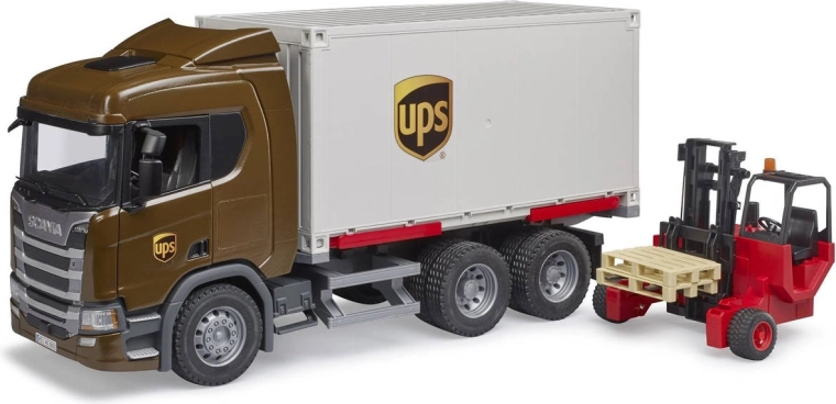 BRUDER Scania Super 560R UPS logistikasõiduk koos kahveltõstukiga