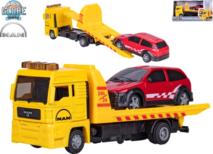 Kids Globe Traffic puksiirteenus MAN – metallmudel sõiduautoga 19 cm