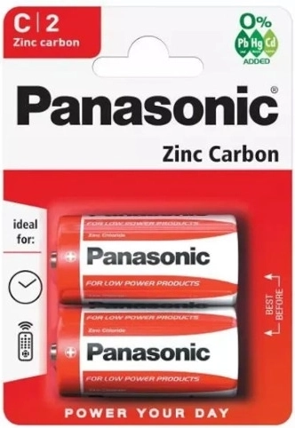 Zinc-carbon batteries PANASONIC R14 C, 1.5 V, 2 pcs