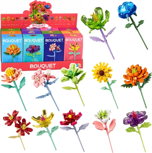 Construction building set flower on a stem – colorful mix 71–106 pieces - 1 piece