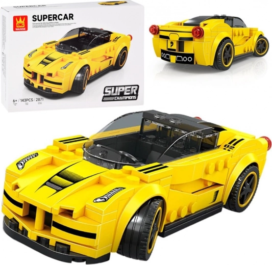 Technical building set sports car yellow, 143 pieces with stickers