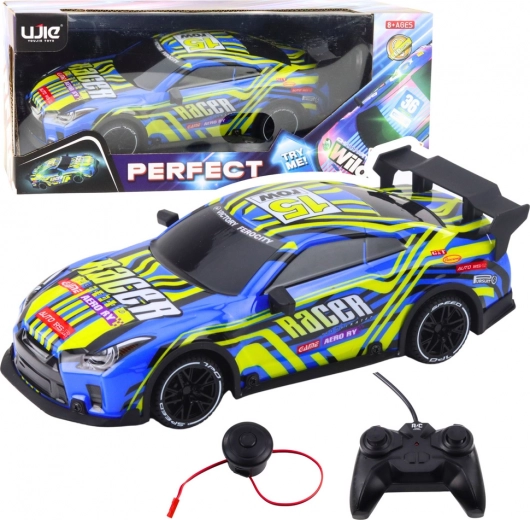 Blue–yellow sports RC car with lights and sounds