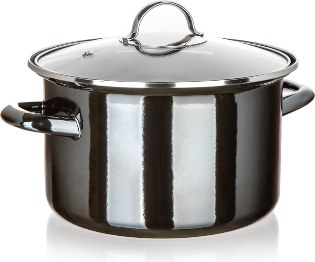Enamelled pot with glass lid 24 cm 3.7 l Metallic Black