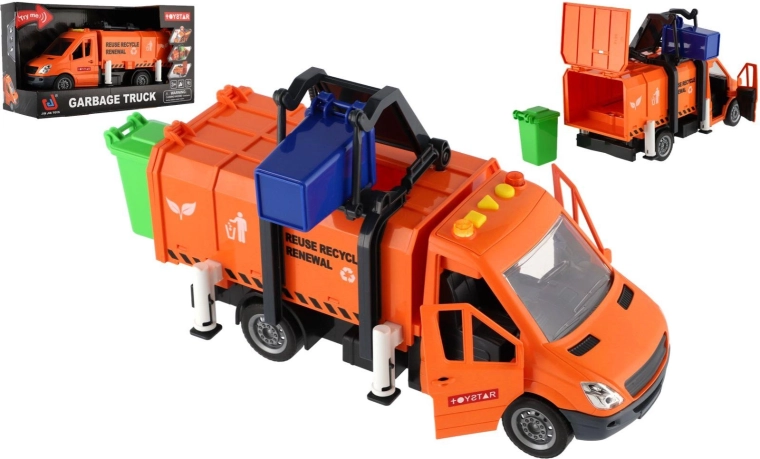 Prügiauto valguse, heli ja prügikastiga, 30 cm