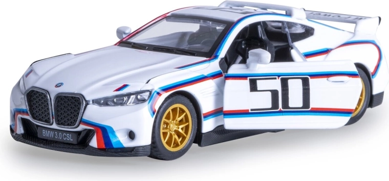 Metal BMW 3.0 CSL Batmobile model in 1:42 scale, white