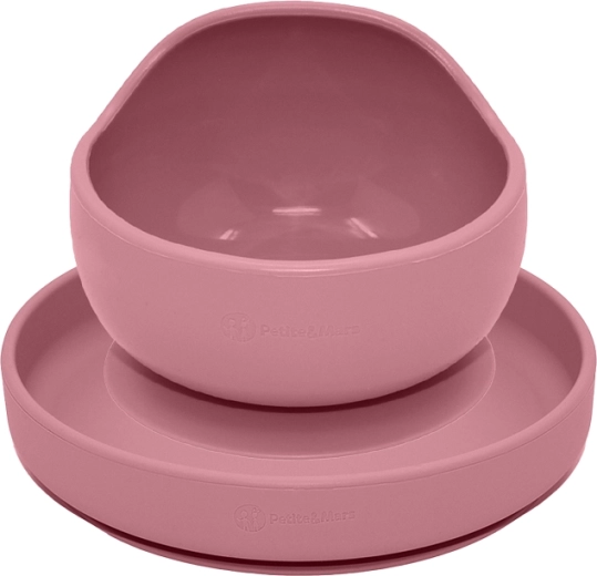 Petite&Mars silikoonist söögikomplekt Take&match, taldrik ja kauss, dusty rose, 2 tk (6 m+)