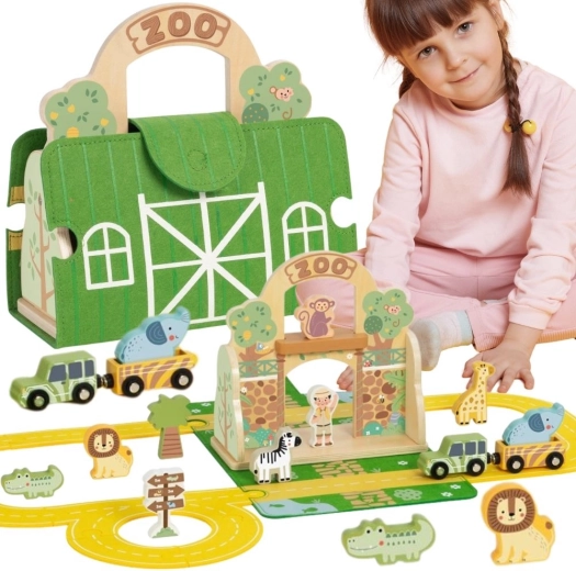 Tooky Toy mini zoo – kaasaskantav puidust komplekt kohvris
