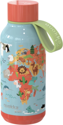 Roostevabast terasest termopudel Quokka Kids Solid Map of Life rihmaga 330 ml