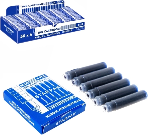 Fountain pen ink cartridges, blue ink (6 pcs)