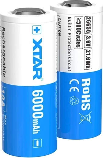 XTAR liitiumioonaku 26650 6000 mAh 3,6 V kaitsega – 1 tk