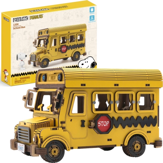 Puremind wooden 3D model of a school bus PEANUTS Snoopy – kit