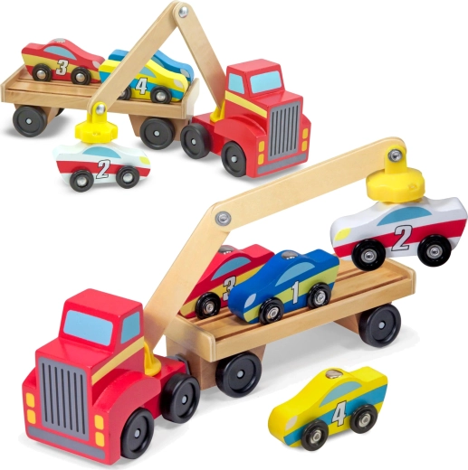 Melissa & Doug puidust puksiirauto magnetkraana ja autodega