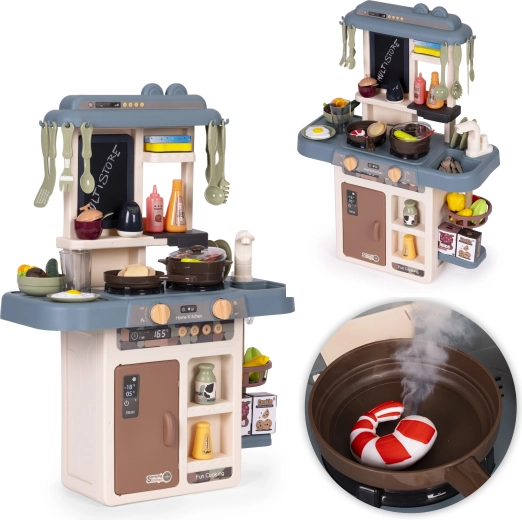 Kids’ kitchen playset with sounds and lights, steam and water, 55 pieces