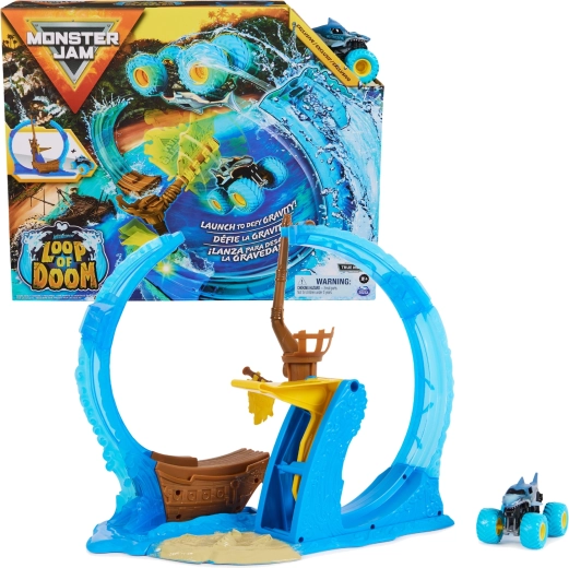 Monster Jam Megalodon Loop of Doom trikirada koos stardiheitjaga ja 1:64 autoga