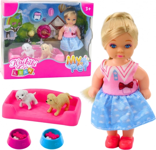 Mini nukk kahe koera ja kaussidega