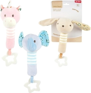 Plush rattle with animal and teether Little Stars