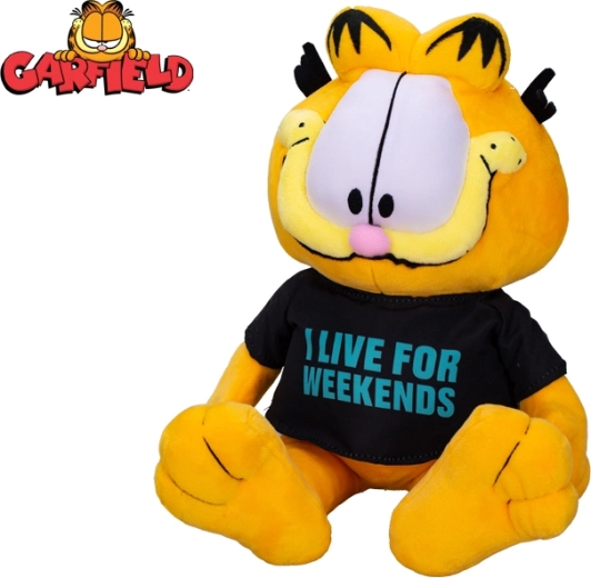 Plüüsist kass GARFIELD 24 cm – istuv, T-särk I live for weekends