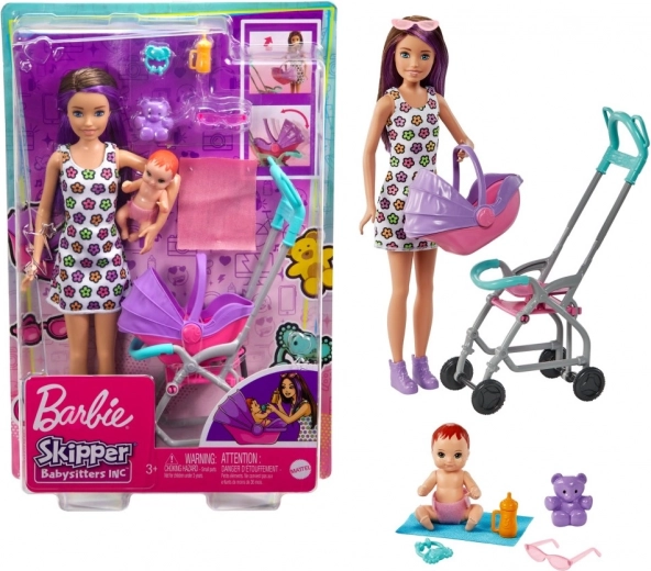 Barbie Skipper lapsehoidja – käru beebiga ja tarvikutega
