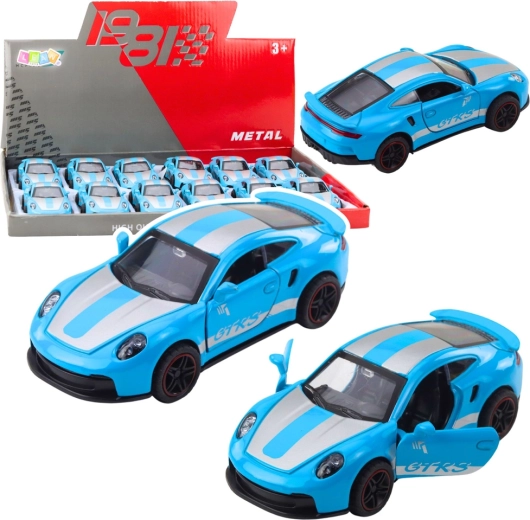 Metallist sportauto GTRS 1:43 tagasitõmbemehhanismi ja avatavate ustega – sinine