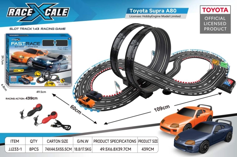 Kaugjuhitav võidusõidurada Toyota Supra 1:43, 109 × 60 cm