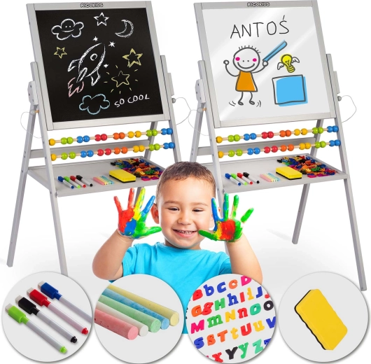 RICOKIDS Magnetic Double-Sided Kids’ Easel – Gray