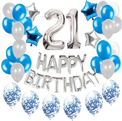 21st Birthday Balloon Set - Silver and Blue