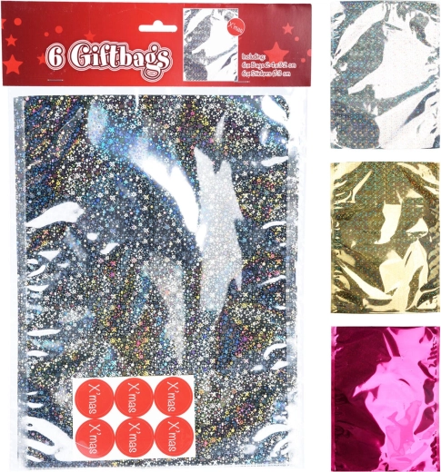 Gift cellophane bags with stickers 32 × 24 cm, color mix (6+6 pcs)