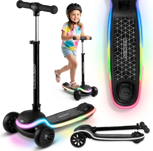 Laste kolmerattaline tasakaalutõukeratas LED-alusvalgustusega Ricokids Leddi – must