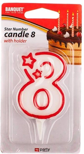 Sünnipäevaküünal number 8 MY PARTY 7 × 4,5 cm