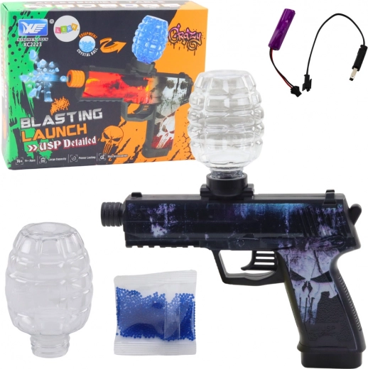Automatic USP gel blaster pistol with skull motif