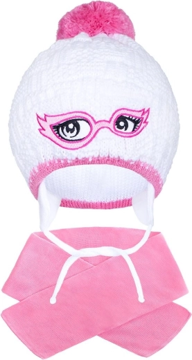 Winter children's knitted hat with scarf New Baby pink (3–4 years)