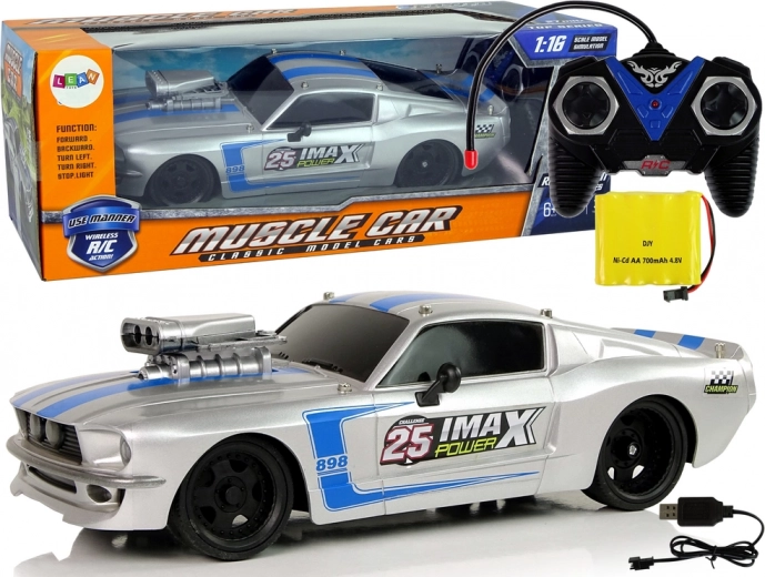 Remote Control Sports Car 1:16 Silver with Blue Stripes