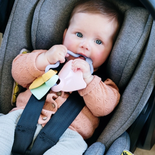 Rattle and teether with sensory textures