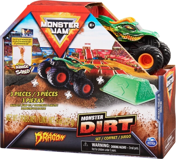 Monster Jam Dragon – metallist monster truck 1:64 hüpperambiga ja liivaga