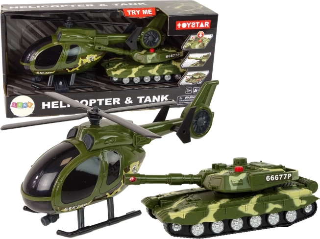 Sõjaväekomplekt – inertsiga tank ja helikopter