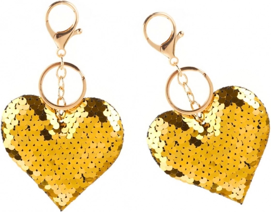 Heart Keychain with Two-Tone Sequins in Silver and Gold