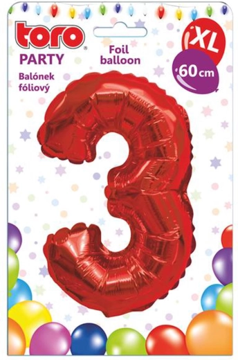Foil Balloon Number 3, 60 cm, Red