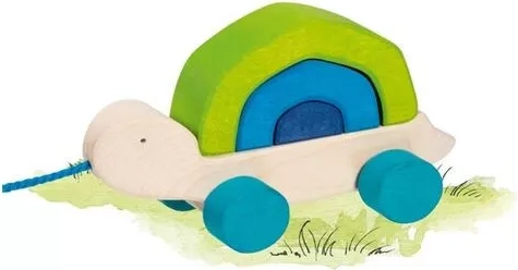 Goki pull-along turtle with stacking tower