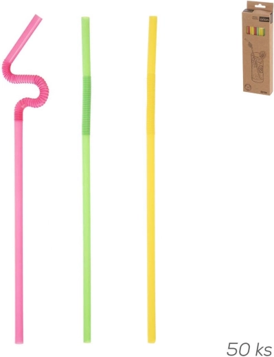 Korduvkasutatavad plastikust joogikõrred 24 cm pika painduva liigendiga, värvisegu, 50 tk