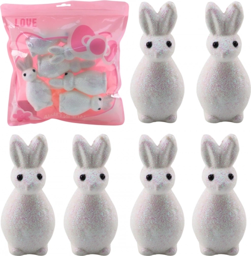 White polystyrene Easter bunnies with glitter, set of 6