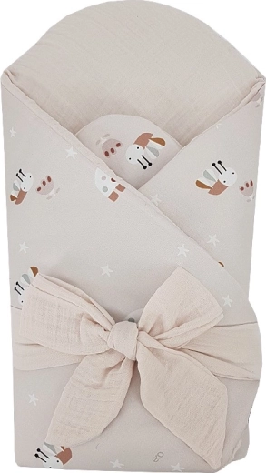 EKO muslin baby swaddle wrap with removable coconut insert Bees, beige 75 × 75 cm