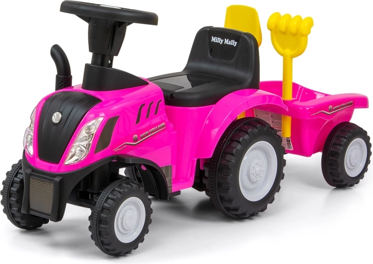 Tõukeauto NEW HOLLAND T7 traktor roosa koos haagisega